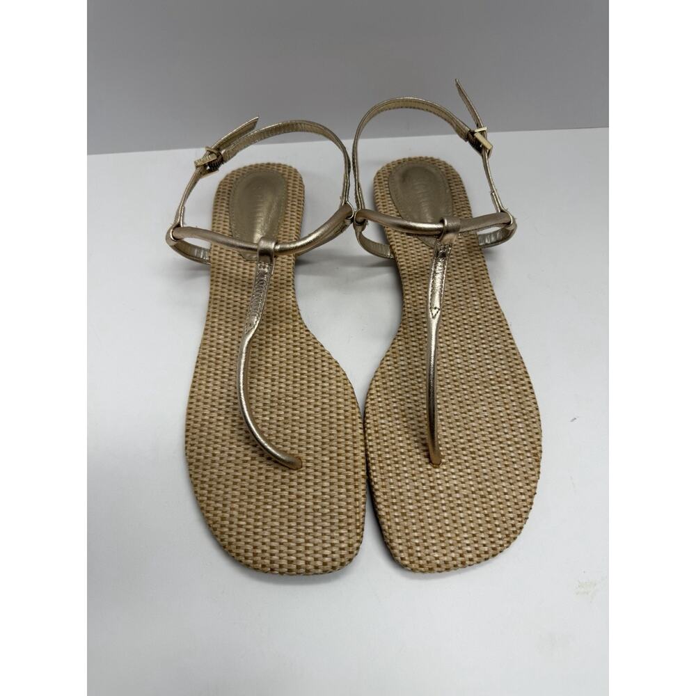 Schutz Women’s Elsha Gold Metallic Strappy Sandals T Strap Summer Size 9.5 M - Picture 2 of 10
